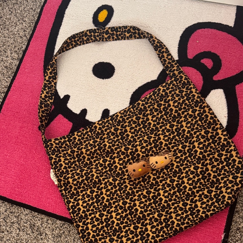 Leopard Print Shoulder Bag with Kitty Accents